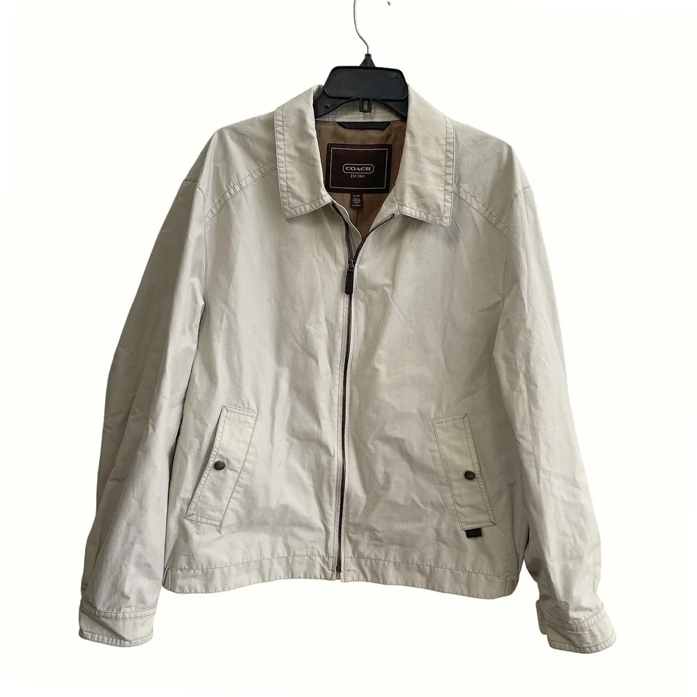 Coach Harrington Jacket Men XL Cream Tan Minimalist Windbreaker Lightweight Coat